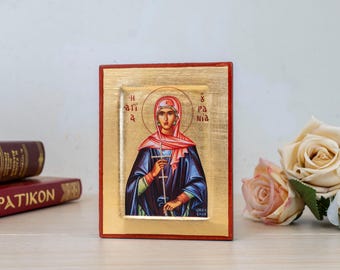 Santa Urania - Santa Urania, serigrafía en pan de oro. Icono ortodoxo de madera hecho a mano.