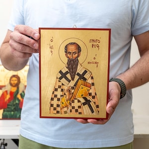 Saint Gregory of Nyssa ,Handmade christian Icon on Gold Leaf in Wood Religious Christian Wall Art Stunning Details