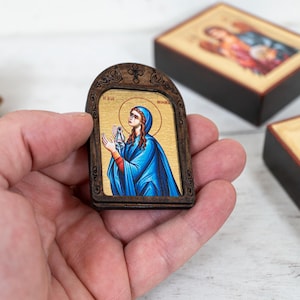 Saint Monica Compact Wooden Icon  Handcrafted on Silk Canvas –Intricate Detail, Traveler Icon,Small to Carry Everyway