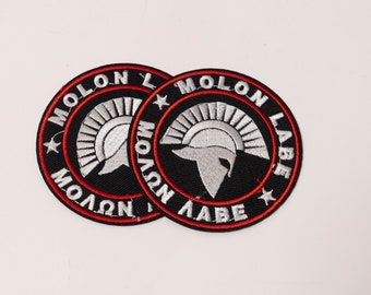 Sparta Griekse geborduurde stoffen patch met MOLON LABE (1 stuks) - 3'', geschikt voor opstrijk-, opnaai- of veiligheidsspeld.