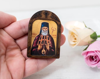 San Lucas el Doctor, Icono cristiano de madera de bolsillo, hecho a mano sobre lienzo de seda – Detalles intrincados, lo suficientemente pequeño para llevarlo a todas partes.