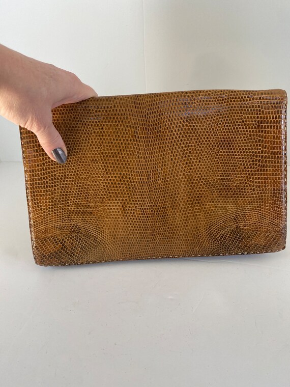 Vintage snakeskin/ leather large clutch handbag- … - image 3