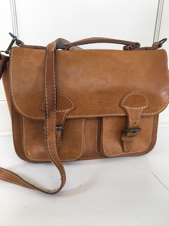 Vintage leather messenger bag - natural tan leathe