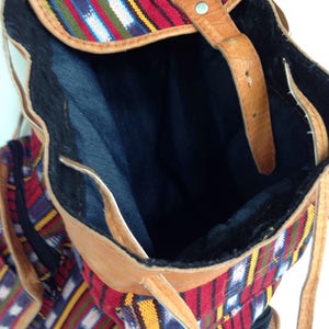 Kilim and tan leather rucksack bag, backpack , festival bag image 4
