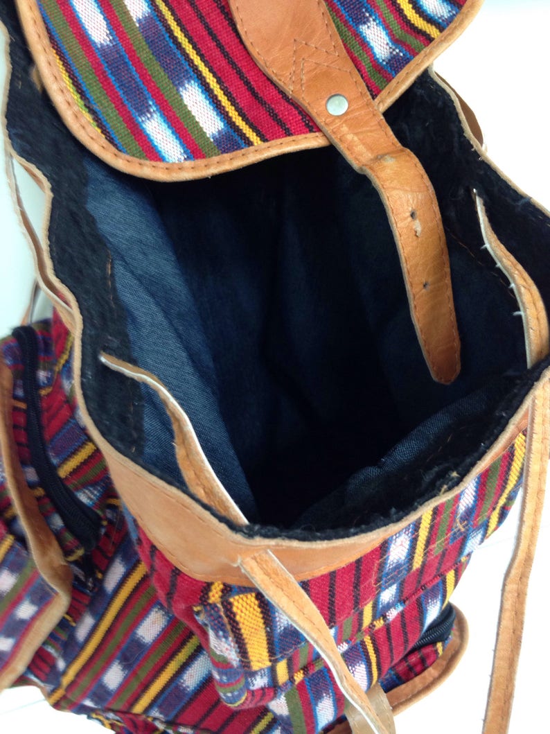 Kilim and tan leather rucksack bag, backpack , festival bag image 4