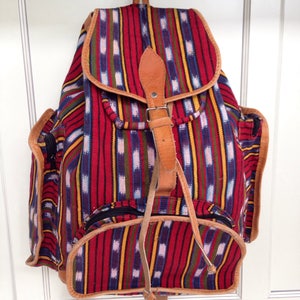 Kilim and tan leather rucksack bag, backpack , festival bag image 2