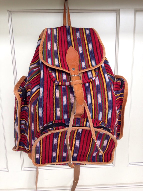 Kilim and tan leather rucksack bag, backpack , fe… - image 2