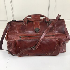 Vintage leather travel bag - vintage luggage - large leather doctors bag- carry on bag