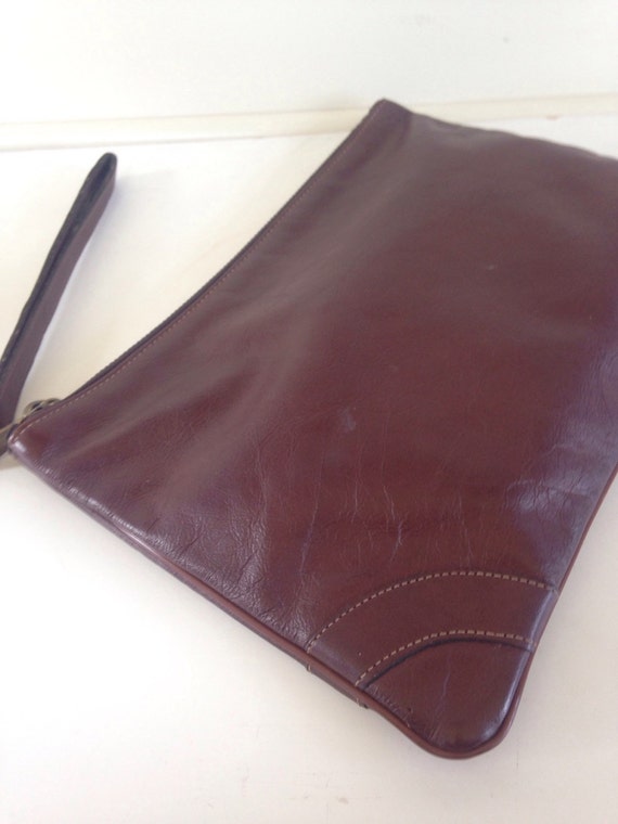 80's leather clutch- rich brown handbag