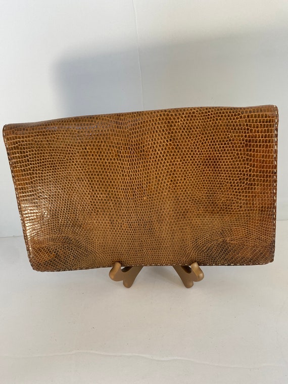 Vintage snakeskin/ leather large clutch handbag- … - image 2