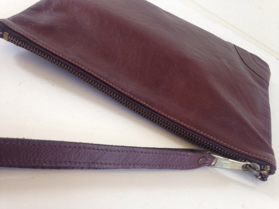 80's leather clutch- rich brown handbag - image 3