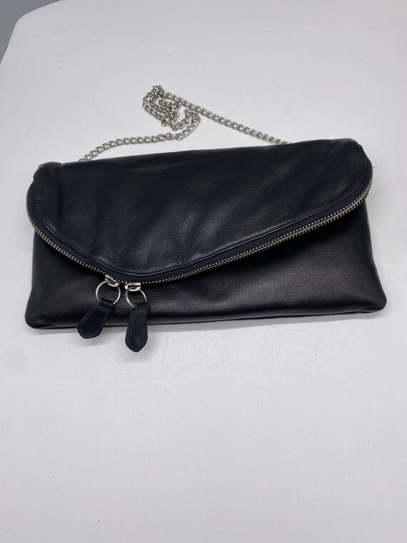 Black leather clutch handbag with chain strap- co… - image 10