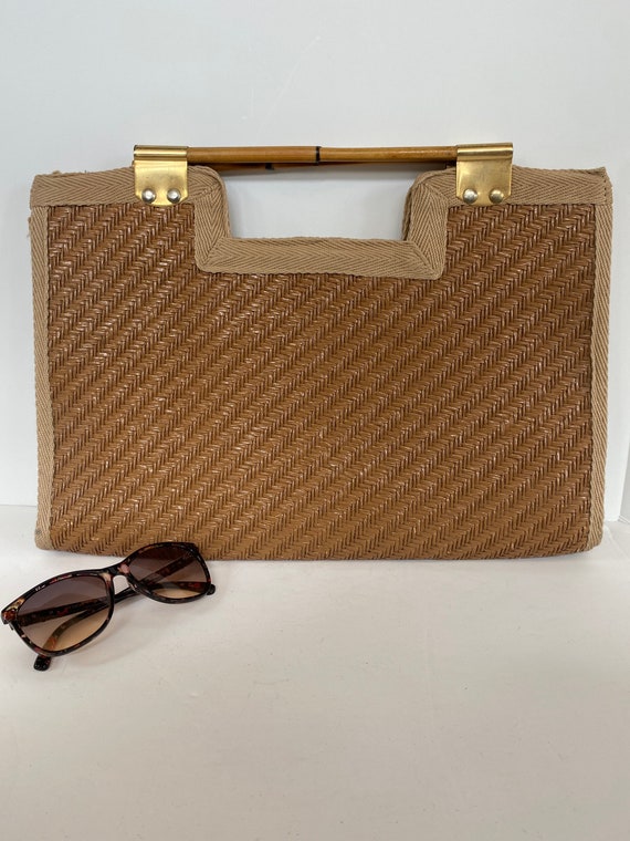 Large vintage 70’s straw, bamboo clutch bag