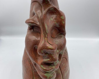 Striking, Vintage unique MCM hand sculpted vase- macabre face vase - twisted face