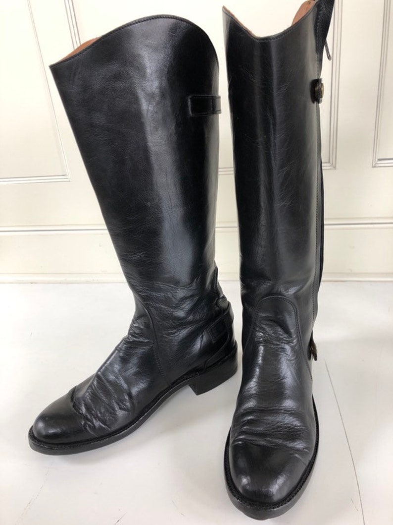 Tall Black Leather Riding Boots Women Size 7.5 Motorcycle Boots - Etsy