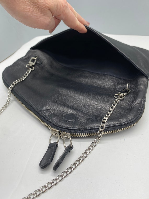 Black leather clutch handbag with chain strap- co… - image 6