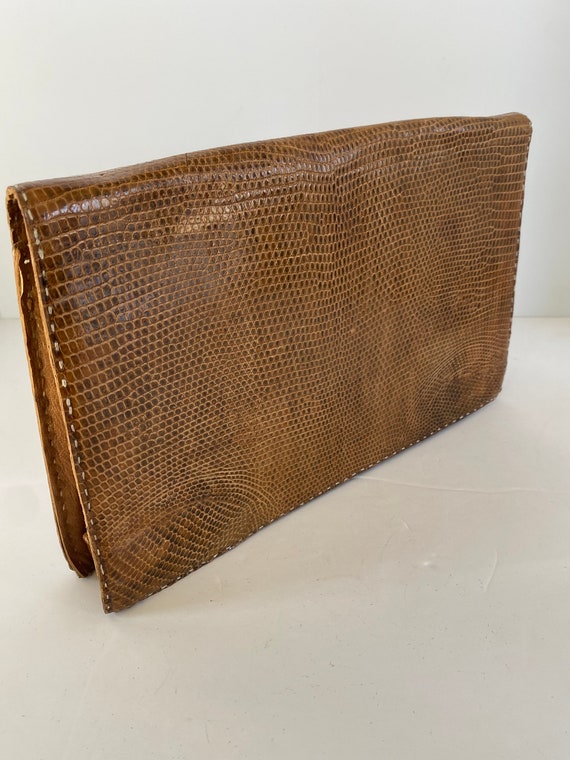 Vintage snakeskin/ leather large clutch handbag- … - image 10