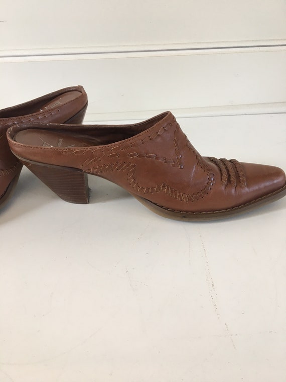 Vintage leather cowboy boots - cowboy mules , clog