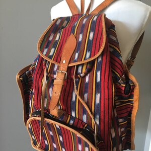 Kilim and tan leather rucksack bag, backpack , festival bag image 7