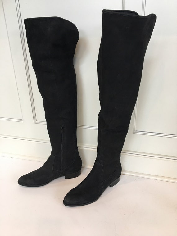 Knee Black Leather nu Buck Suede 
