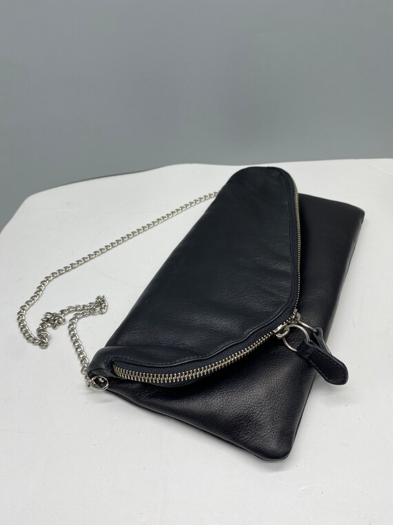 Black leather clutch handbag with chain strap- co… - image 9