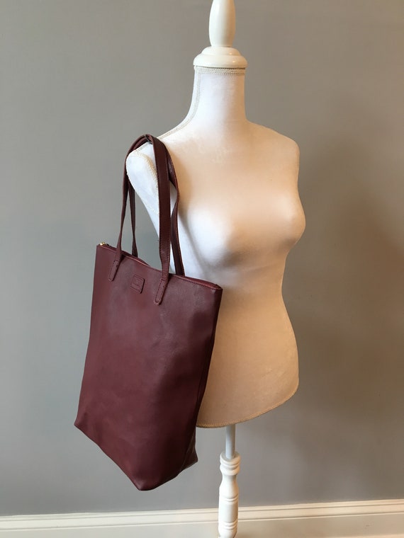 burgundy leather tote