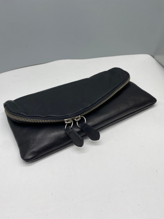 Black leather clutch handbag with chain strap- co… - image 3