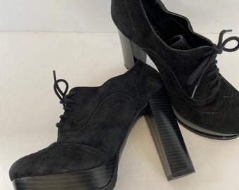 Vintage platform Oxford black suede shoes- size 7.5