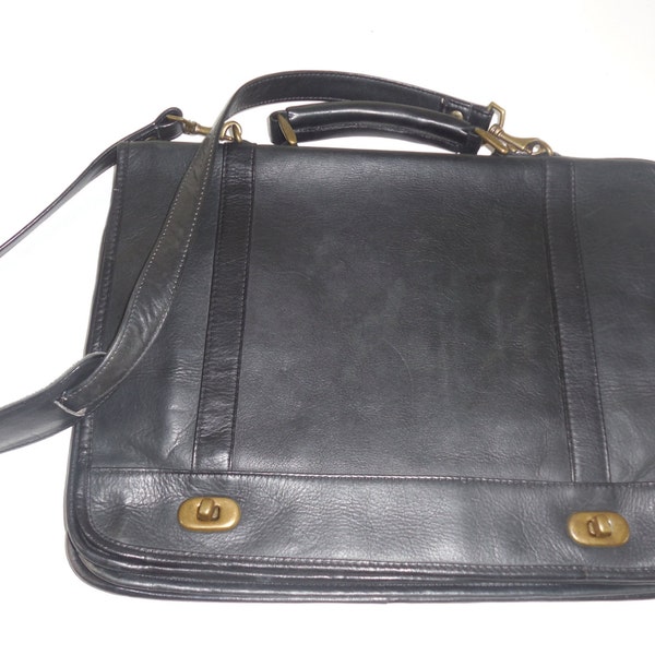 Vintage Thick Black Leather Messenger Bag- Made in Colombia- briefcase- tote-