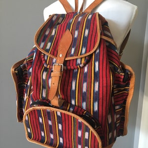 Kilim and tan leather rucksack bag, backpack , festival bag image 1