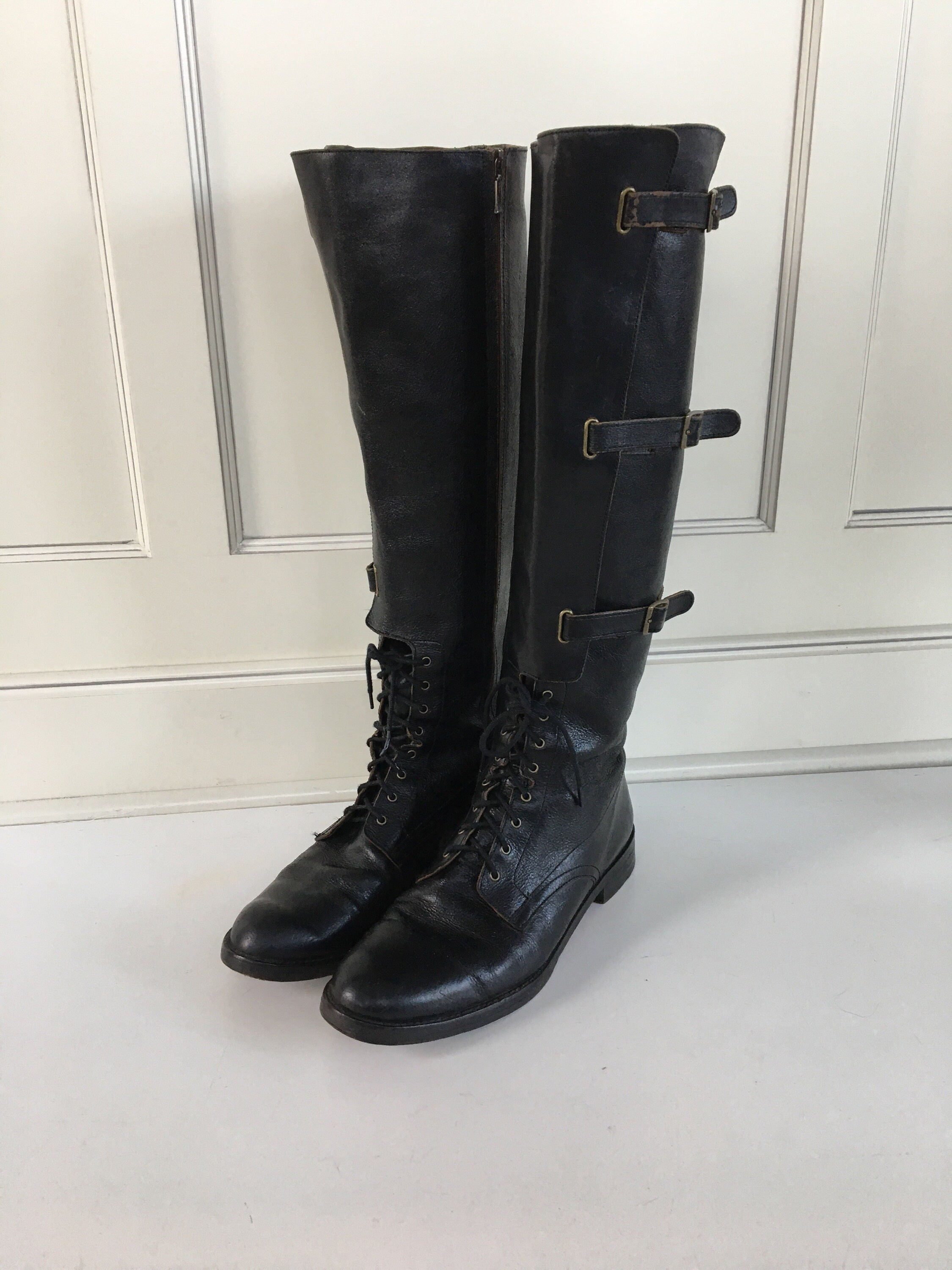 Vintage tall black leather riding boots Women 8 Tall Boots Black Leather in