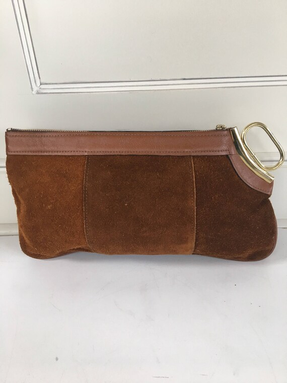 tan suede clutch
