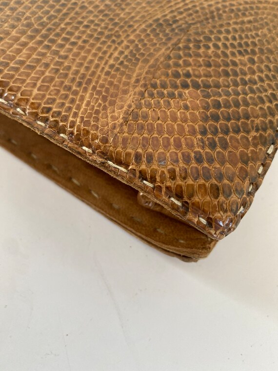 Vintage snakeskin/ leather large clutch handbag- … - image 8