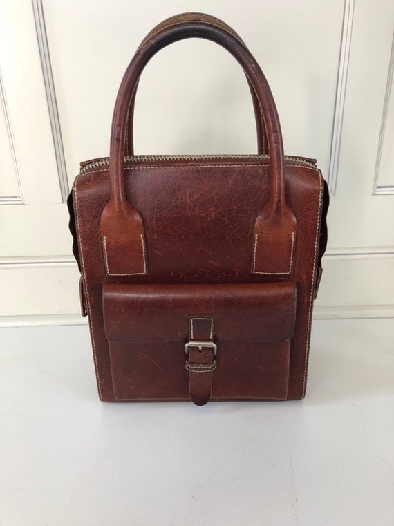 Vintage 90’s saddle leather handbag- leather handb