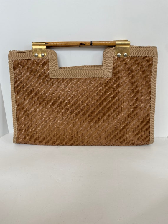 Large vintage 70’s straw, bamboo clutch bag - image 2