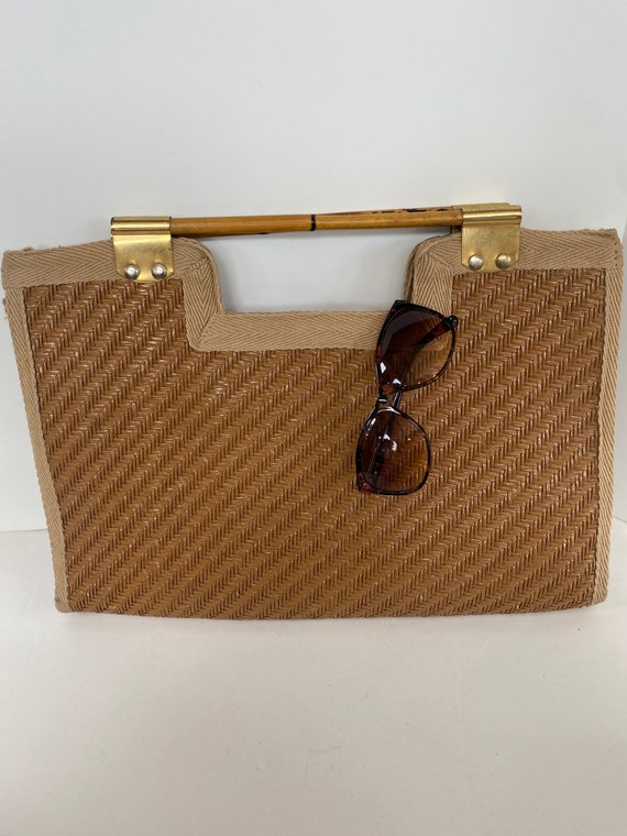 Large vintage 70’s straw, bamboo clutch bag - image 10