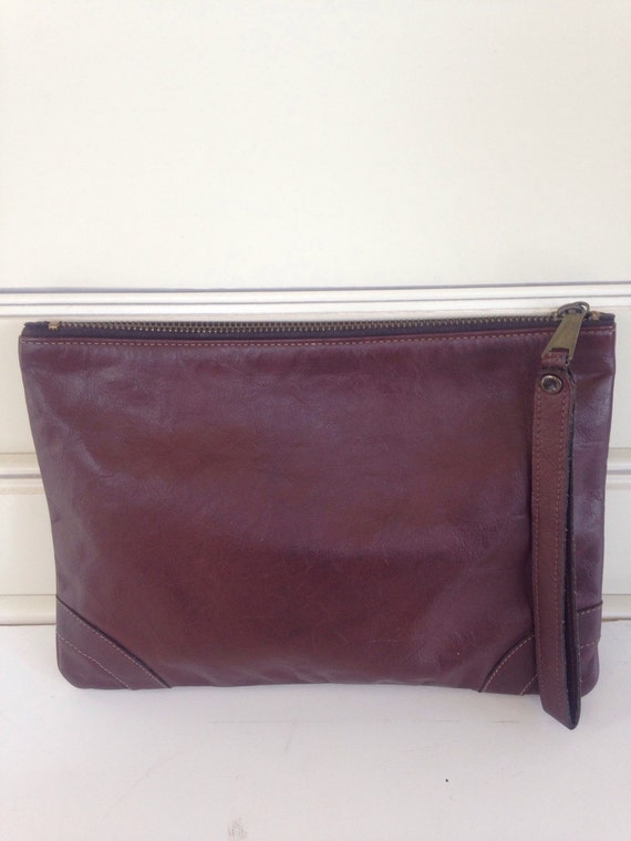 80's leather clutch- rich brown handbag - image 2