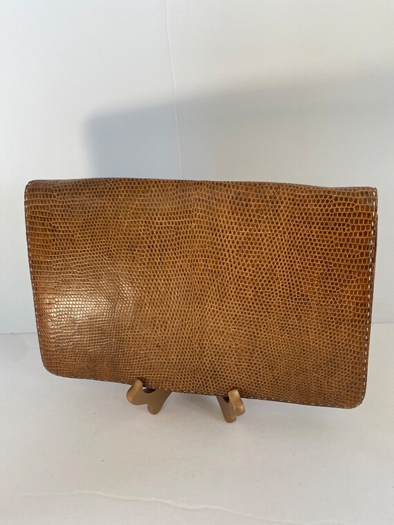 Vintage snakeskin/ leather large clutch handbag- … - image 1
