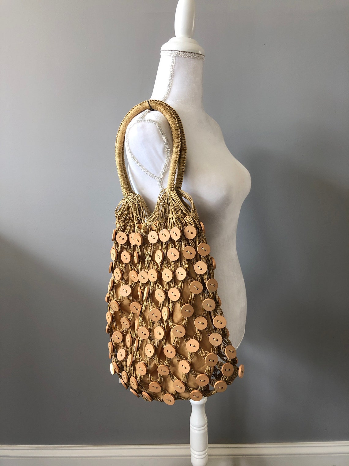 Vintage Woven Jute Tote Bag Handbag Etsy