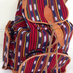 Kilim and tan leather rucksack bag, backpack , festival bag image 6