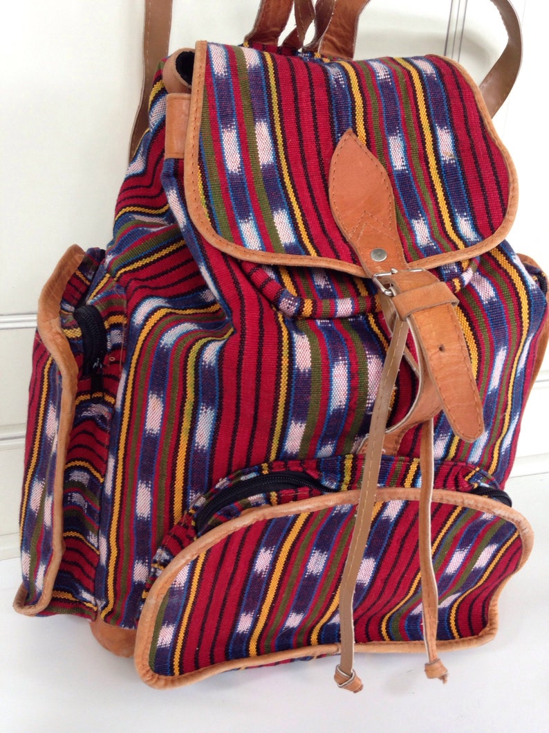 Kilim and tan leather rucksack bag, backpack , festival bag image 6