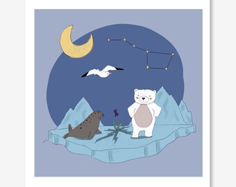 Illustration in instant download for nursery and kids room inspired by an italian fables book. This is the violet in the North Pole