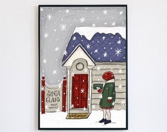 Girl illustration, children illustration, download illustration, Christmas illustration, Santa post office illustration, kids wall art