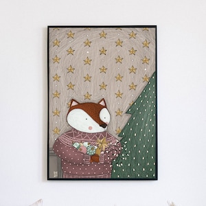 Illustrazione volpe, illustrazione per l'infanzia, illustrazione da scaricare, illustrazione animali del bosco, illustrazione natalizia immagine 1