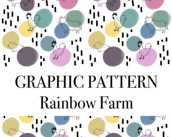Graphic pattern in instant download for wrapping paper, wallpaper, fabric, screensavers. Farm animals theme with watercolor polka dots.