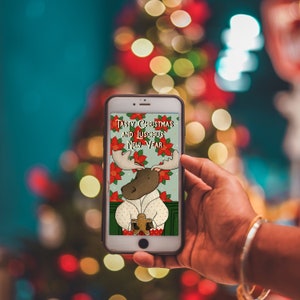 Auguri di Natale digitali per smartphone, biglietto di auguri di Natale da scaricare, illustrazione con alce natalizia per cellulari, sfondo immagine 4
