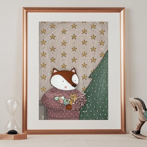 Illustrazione volpe, illustrazione per l'infanzia, illustrazione da scaricare, illustrazione animali del bosco, illustrazione natalizia immagine 4