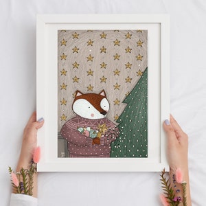 Illustrazione volpe, illustrazione per l'infanzia, illustrazione da scaricare, illustrazione animali del bosco, illustrazione natalizia immagine 3
