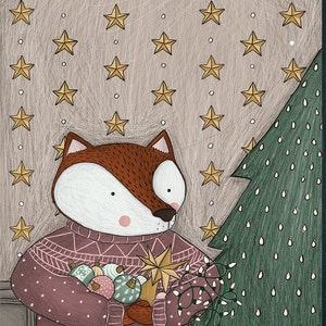 Illustrazione volpe, illustrazione per l'infanzia, illustrazione da scaricare, illustrazione animali del bosco, illustrazione natalizia immagine 5