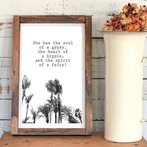 Descarga digital de cita inspiradora, alma gitana, corazón hippie, espíritu de hada, arte mural, tarjeta de felicitación, palabras, decoración bohemia.